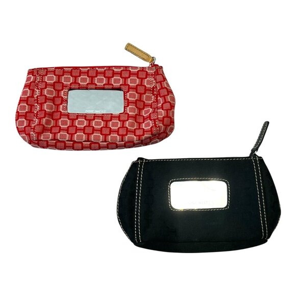 Set of 2 Vintage Nine West Makeup or Travel Pouches – Red Geometric & Black with - Picture 2 of 6